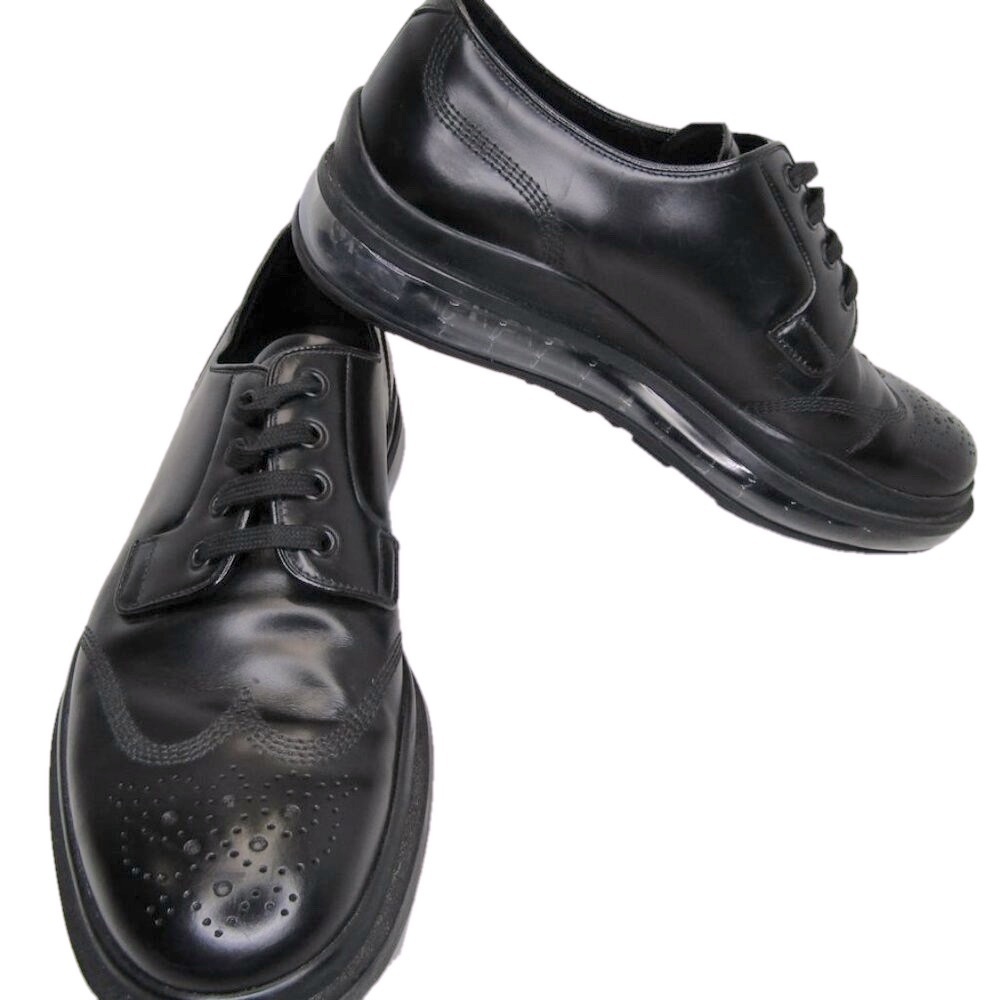 NEW PRADA Mens Air Sole Derby Full Brogue Leather Business Shoes Black Size 9